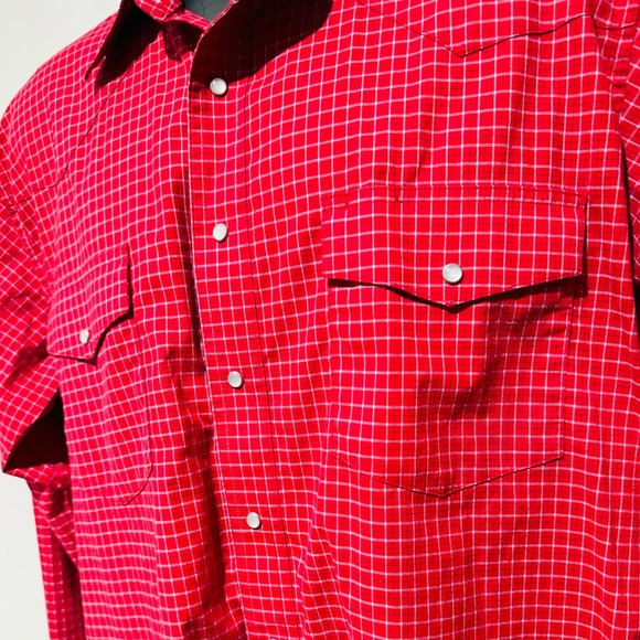 Vintage Wrangler Red Plaid Western Pearl Snap Long Sleeve Shirt - Picture 4 of 6